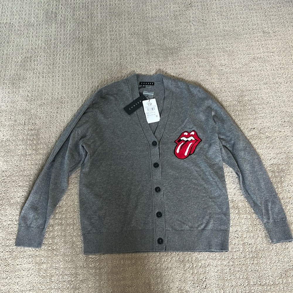 NWT CHASER Rolling Stones Cardigan Sweater Size Med